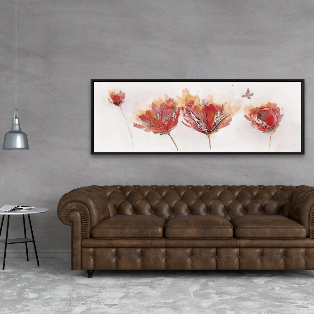 Toile orange à motifs de fleurs et de papillons cramoisis - Décoration d'intérieur moderne