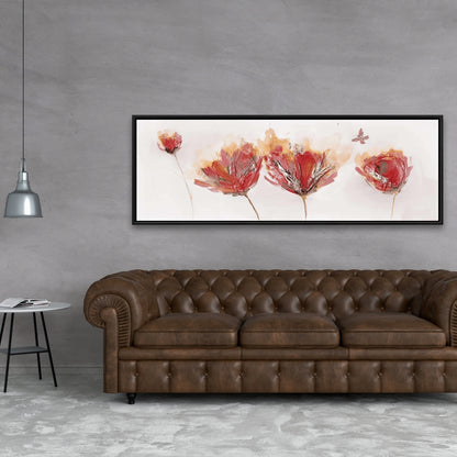 Toile orange à motifs de fleurs et de papillons cramoisis - Décoration d'intérieur moderne