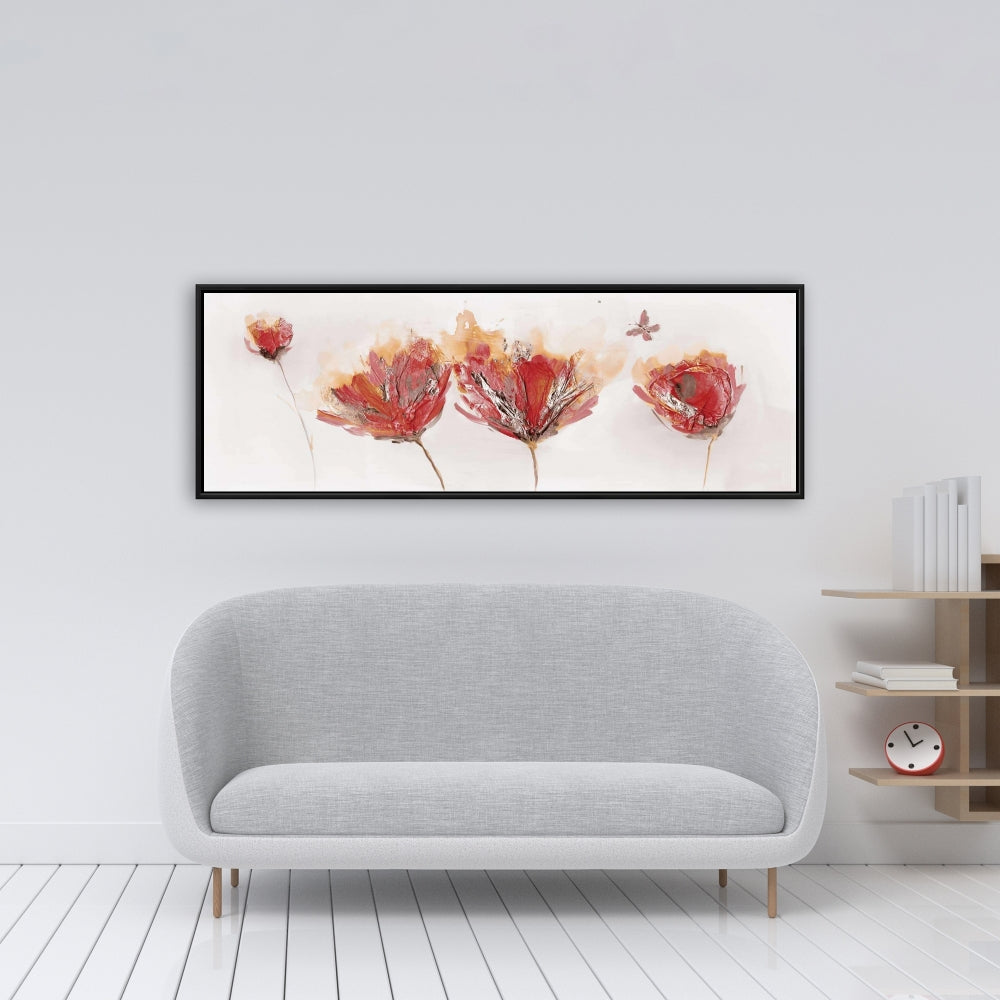 Toile orange à motifs de fleurs et de papillons cramoisis - Décoration d'intérieur moderne