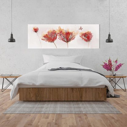 Crimson Flowers & Butterfly Canvas | Orange Botanical Decor