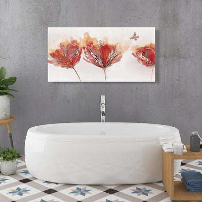 Crimson Flowers & Butterfly Canvas | Orange Botanical Decor