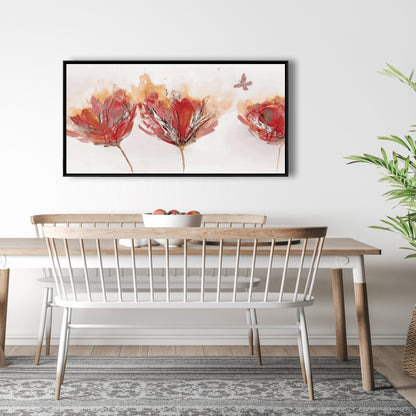 Toile orange à motifs de fleurs et de papillons cramoisis - Décoration d'intérieur moderne