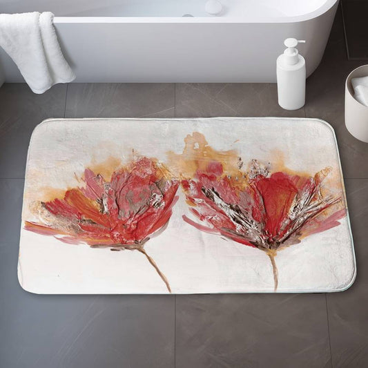 Crimson Flowers & Butterfly Orange Bath Mat | Home Decor