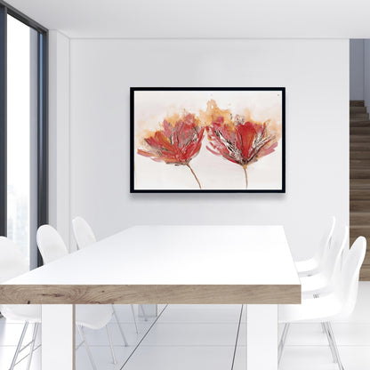 Toile orange à motifs de fleurs et de papillons cramoisis - Décoration d'intérieur moderne