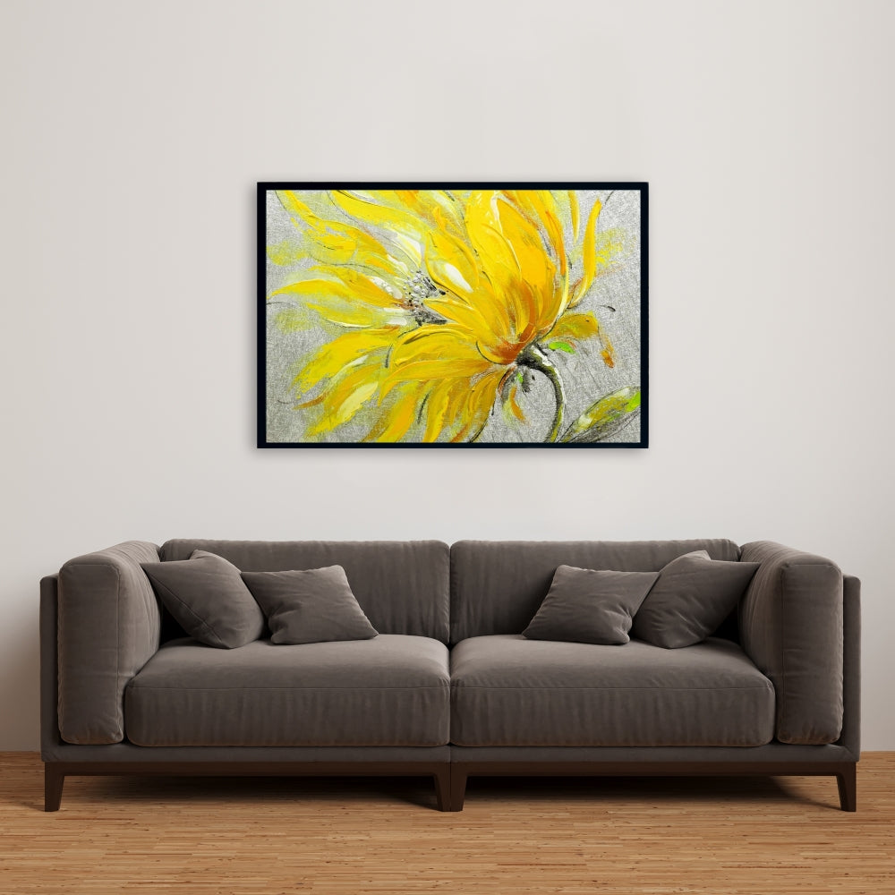 Yellow Flower Canvas - Gray Bedroom Botanical Wall Decor