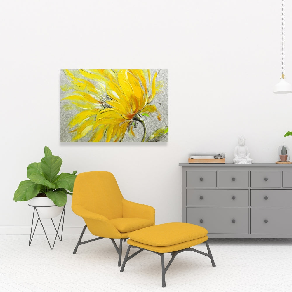 Yellow Flower Canvas - Contemporary Floral Bedroom Decor