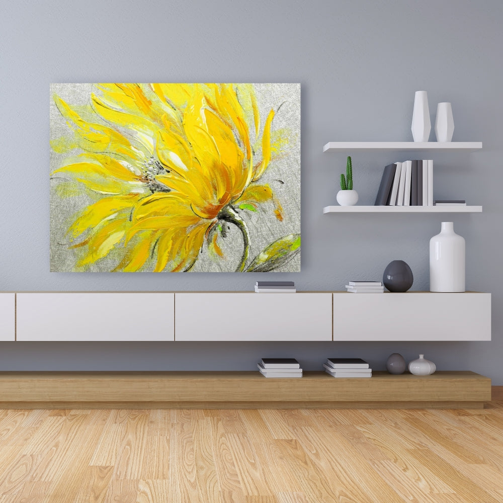 Yellow Flower Canvas - Contemporary Floral Bedroom Decor