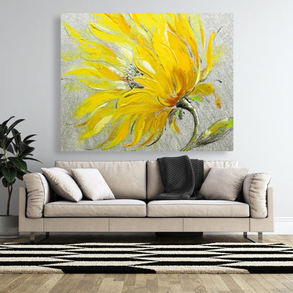 Yellow Flower Canvas - Contemporary Floral Bedroom Decor