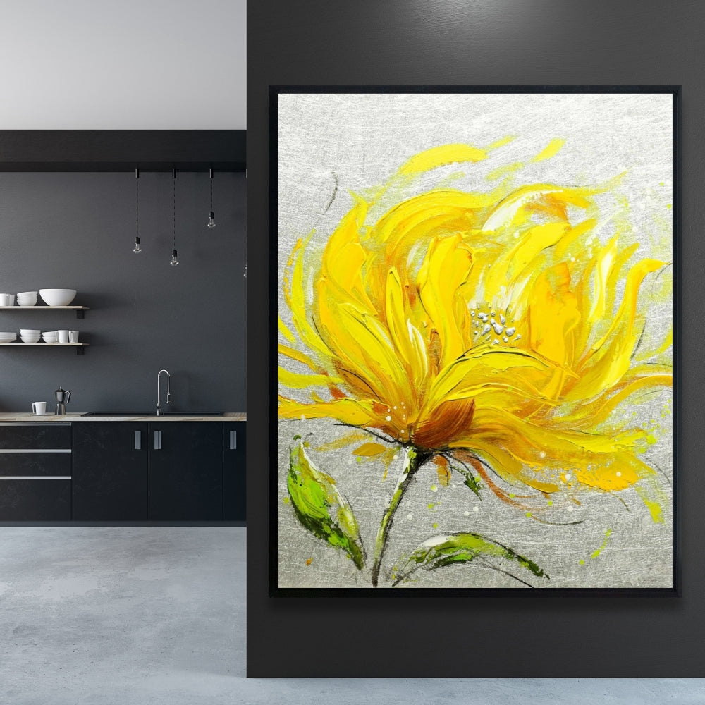 Yellow Fluffy Flower Canvas | Floral & Botanical Home Decor