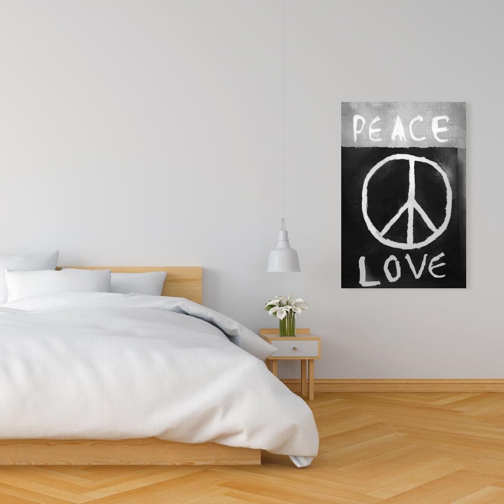 Peace Love Monochrome Canvas | Gray Typo Wall Art Decor