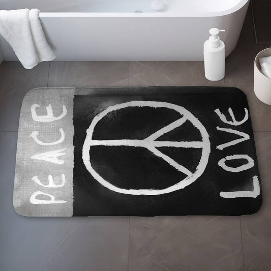 Peace Love Monochrome Gray Bath Mat - Man Cave Home Decor