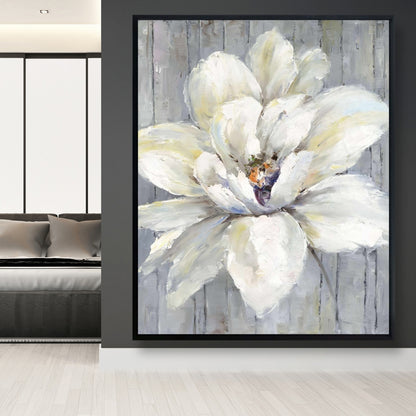 Toile botanique blanche | Fleur blanche sur bois - Décoration d'intérieur