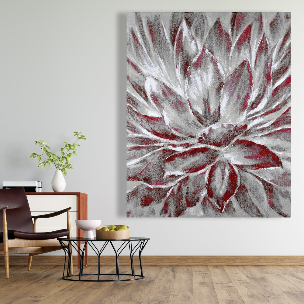 Red and Gray Flower Canvas - Modern Home Decor Wall Art