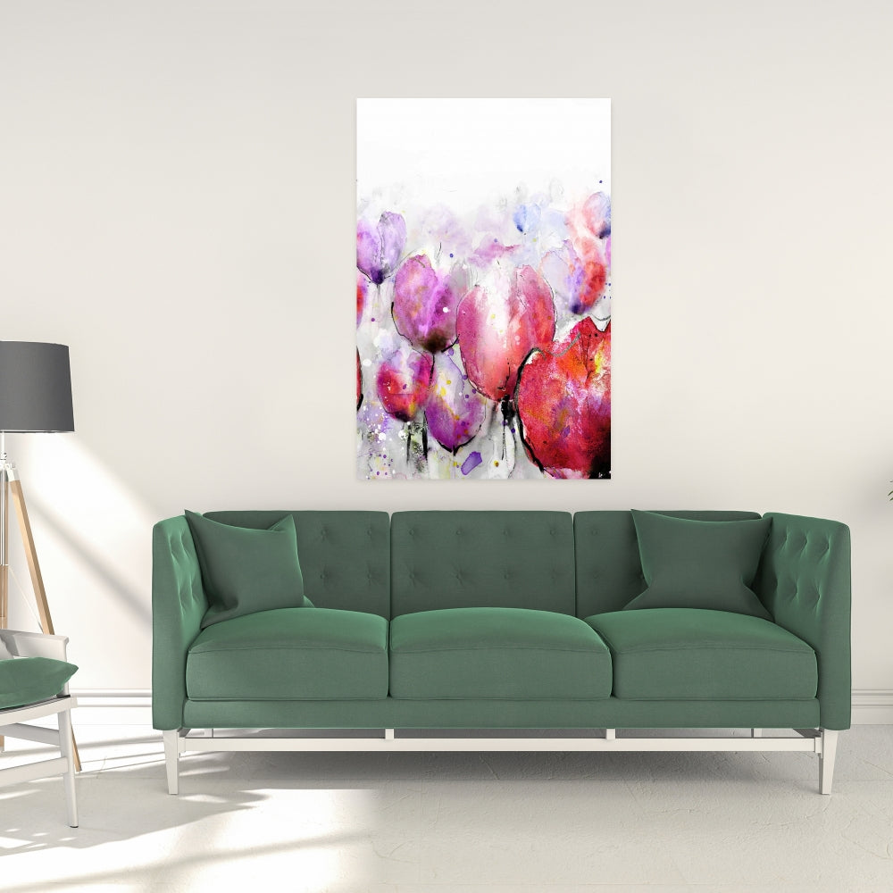 Pink Tulips Field Canvas | Floral & Botanical Bedroom Decor