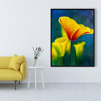 Blue Botanical Canvas | Colorful Flowers Framed Wall Art