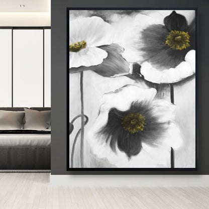Black and White Flowers Framed Canvas - Botanical Home Decor