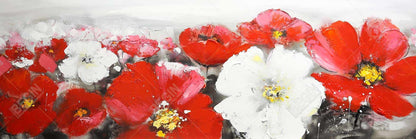 Red and White Flowers Field Canvas - Botanical Home Decor