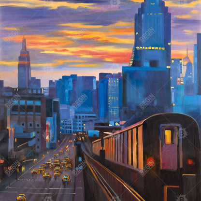 Toile « Métro de New York » | Décoration de chambre bleue