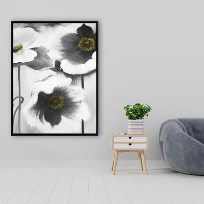 Black and White Flowers Framed Canvas - Botanical Home Decor