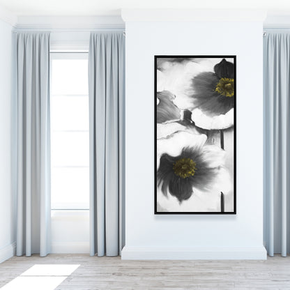 Black and White Flowers Framed Canvas - Botanical Home Decor