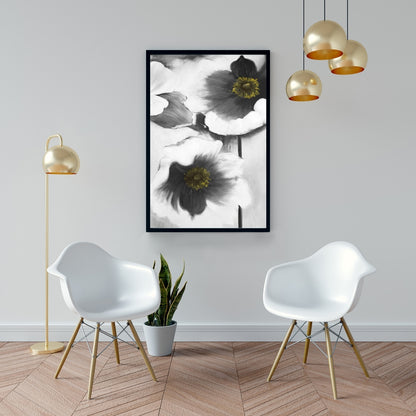 Black and White Flowers Framed Canvas - Botanical Home Decor