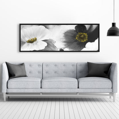 Black and White Flowers Framed Canvas - Botanical Home Decor