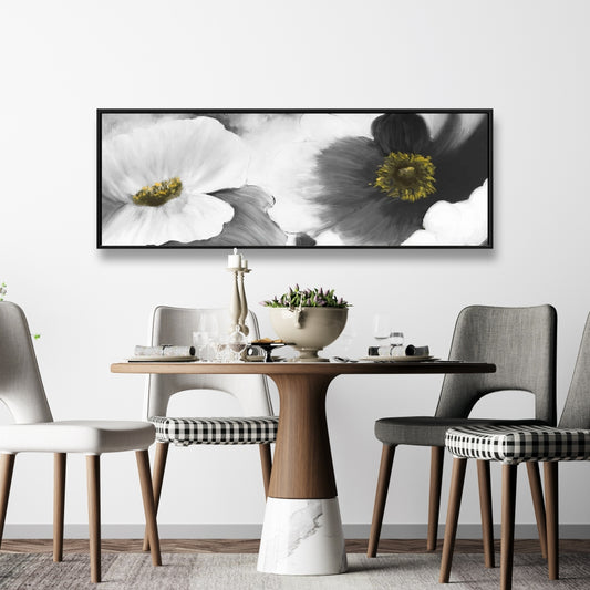 Black and White Flowers Framed Canvas - Botanical Home Decor