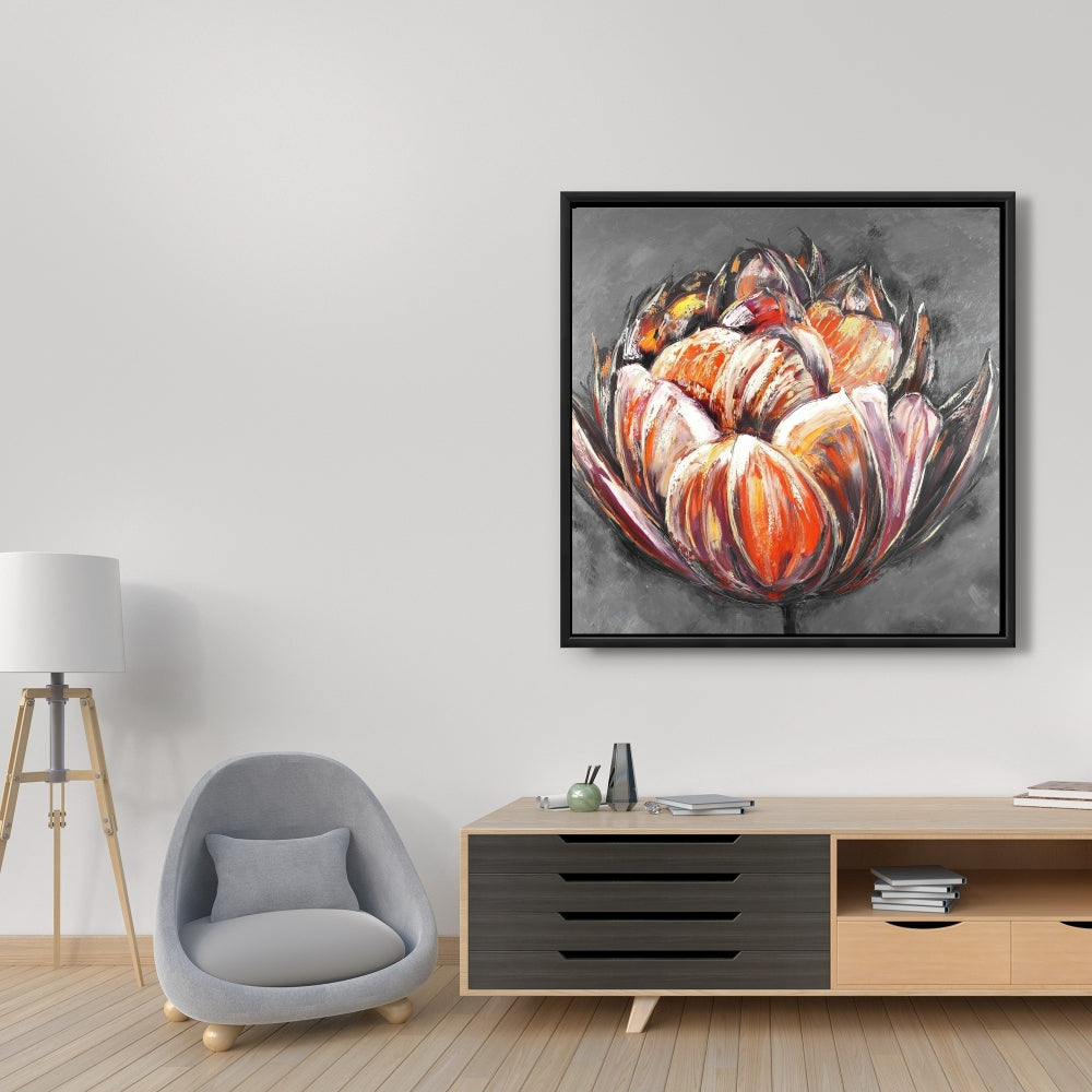 Double Orange Tulip | Red Framed Canvas | Home Decor Art