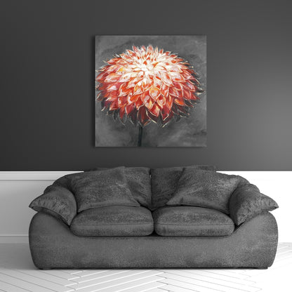 Gray Botanical Canvas - Abstract Dahlia Flower for Home Decor