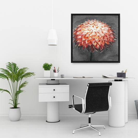 Botanical Gray Bedroom Canvas | Abstract Dahlia Flower Decor