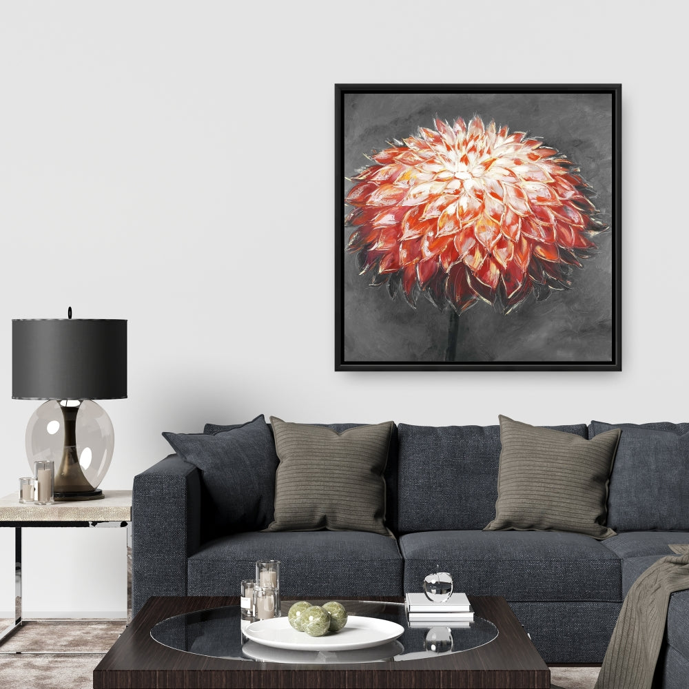 Botanical Gray Bedroom Canvas | Abstract Dahlia Flower Decor