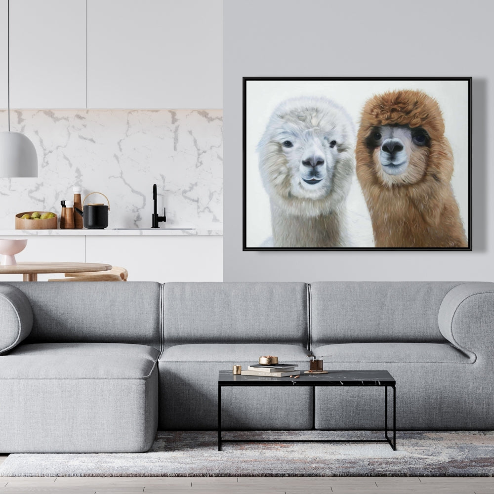Décoration rustique de ferme | Toile encadrée « Deux lamas » pour chambre