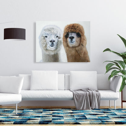 White Farm Animals Canvas - Two Llamas Home Decor Bedroom