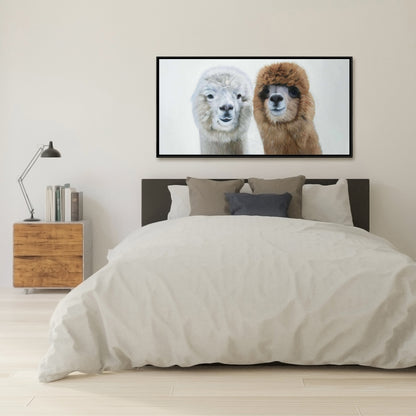 Décoration rustique de ferme | Toile encadrée « Deux lamas » pour chambre
