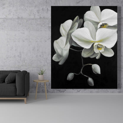 White Orchids Canvas Art - Romantic Floral Bedroom Decor