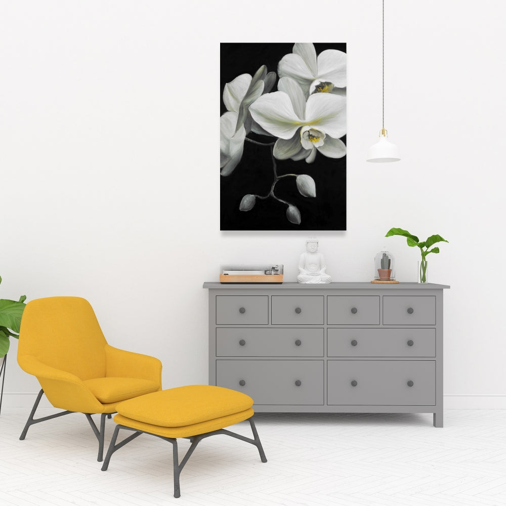 White Orchids Canvas Art - Romantic Floral Bedroom Decor