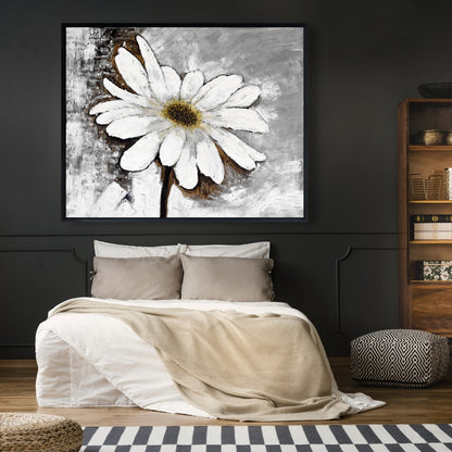 Toile florale blanche abstraite à motif marguerites | Décoration botanique pour la maison