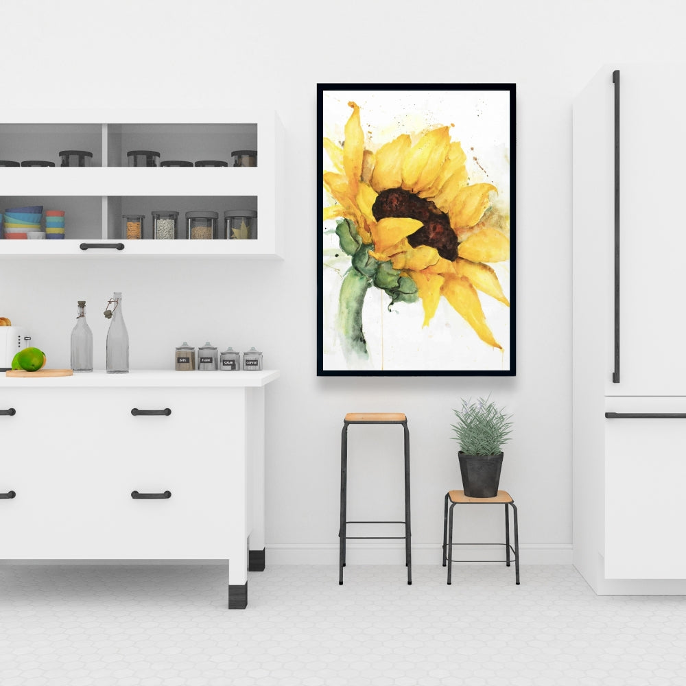 Watercolor Sunflower Canvas | Brown Floral Decor for Bedroom