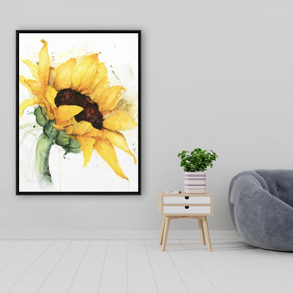 Watercolor Sunflower Canvas | Brown Floral Decor for Bedroom