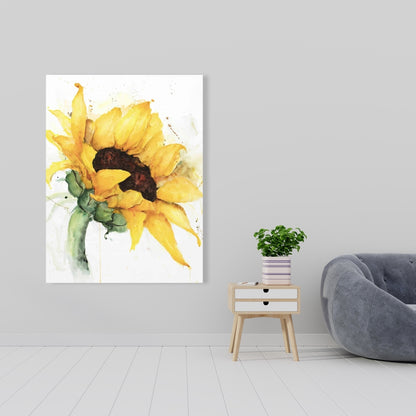 Watercolor Sunflower Canvas | Rustic Bedroom Wall Decor