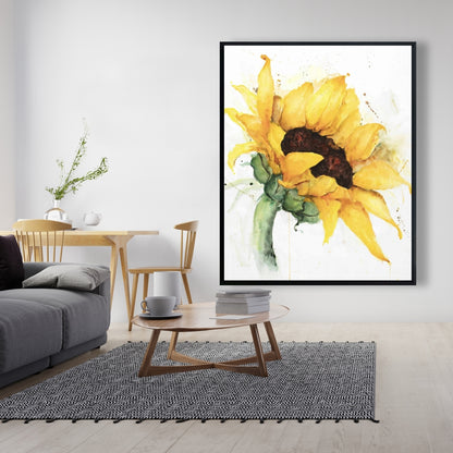 Watercolor Sunflower Canvas | Brown Floral Decor for Bedroom
