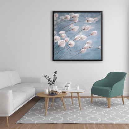 Toile encadrée bleue à motifs de fleurs de coton délicates