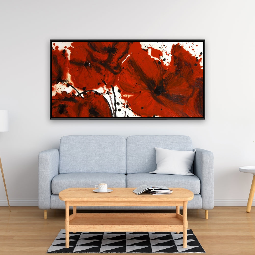 Contemporary Red Bedroom Canvas | Abstract Red Flowers Field