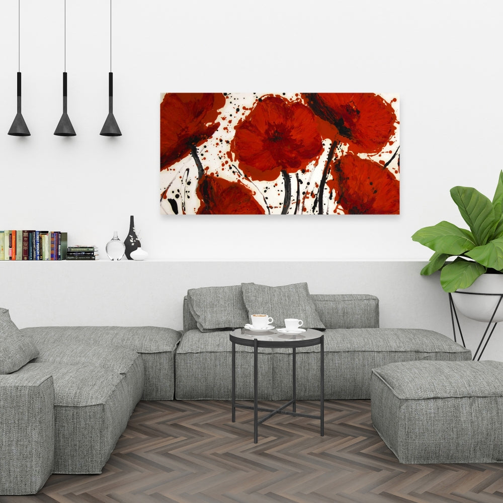 Abstract Paint Splash Red Flowers Canvas - Modern Home Decor