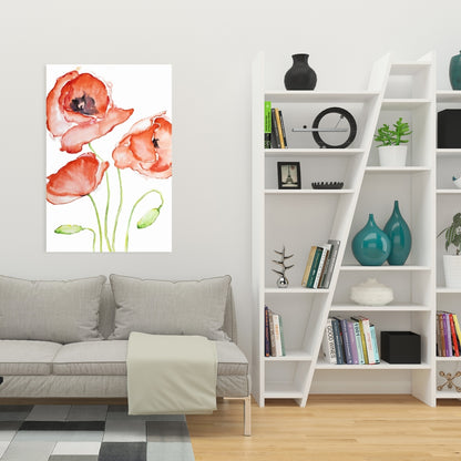 Watercolor Poppies Botanical Bedroom Canvas | Home Decor Art