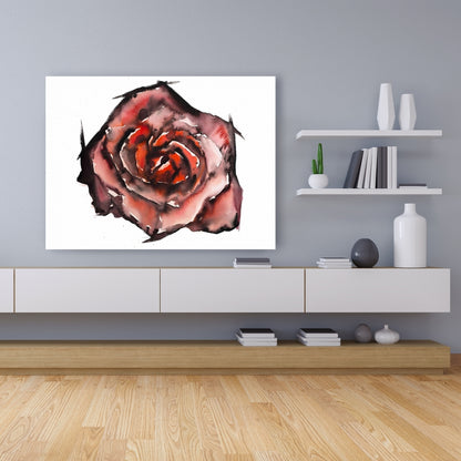 Modern Red Floral Canvas | Watercolor Rose Home Decor Art