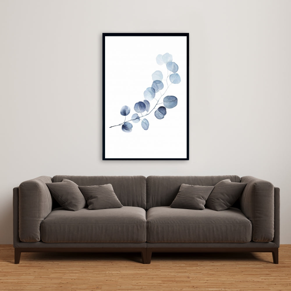 Minimalist Botanical Blue Canvas - Eucalyptus Branch Decor