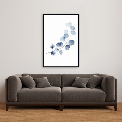 Minimalist Botanical Blue Canvas - Eucalyptus Branch Decor
