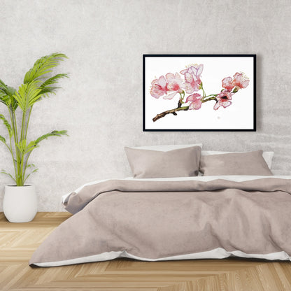 Pink Cherry Blossom Canvas - Asian Bedroom Wall Art Decor