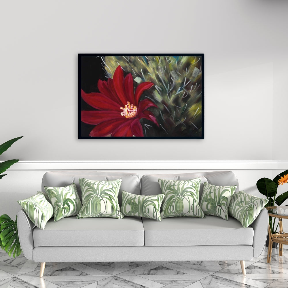 Fleur de cactus rouge Echinopsis | Toile décorative encadrée noire